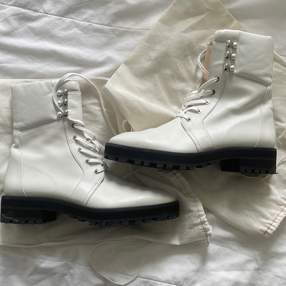 Stuart Weitzman White Pearl Combat Boots - Picture 1 of 7